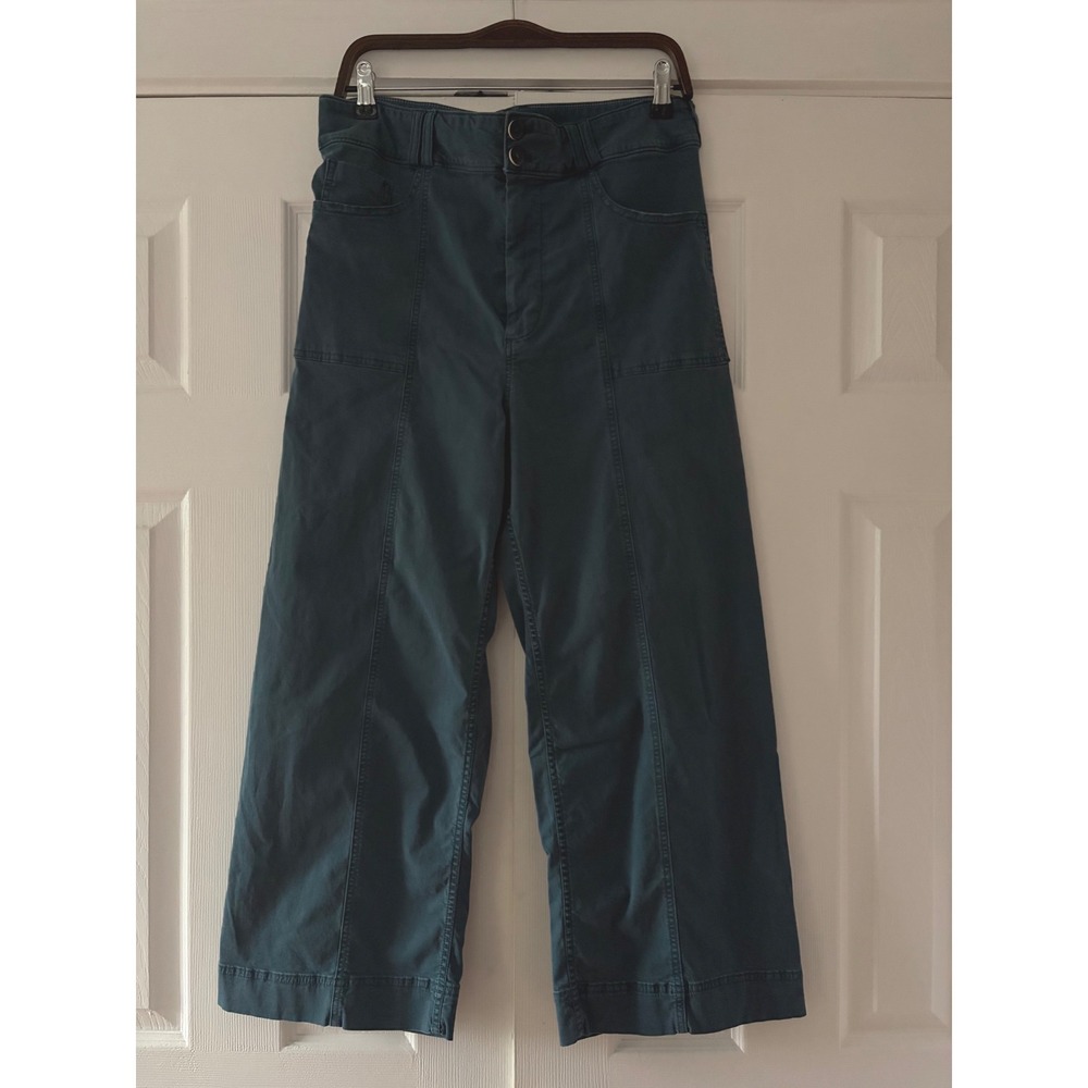 Pilcro Anthropologie Teal Green Wide Leg Cropped Pants Size 32 High Rise Seamed
